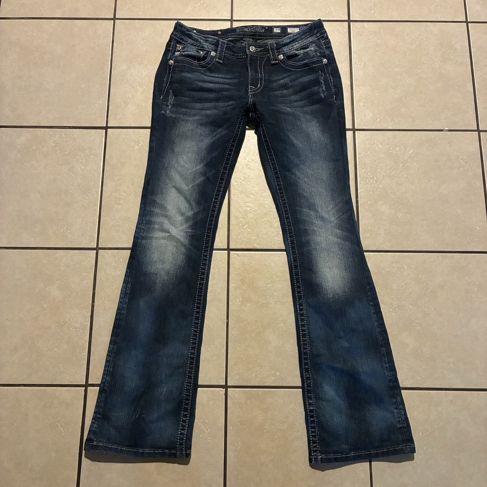 Miss Me Women's 29 Signature Rise Boot Cut Blue Denim Jeans